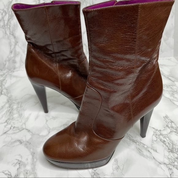 Sergio Rossi Brown Leather Heel Platform Boots 39 - Picture 1 of 11